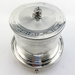 Decorative Engine Turned Pattern Victorian Silver Plated Biscuit Barrel