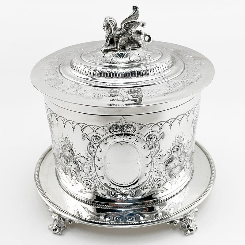 Heavily Floral Embossed Victorian Silver Plated Biscuit Barrel (c.1890)