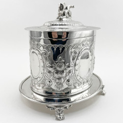Heavily Floral Embossed Victorian Silver Plated Biscuit Barrel