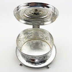 Heavily Floral Embossed Victorian Silver Plated Biscuit Barrel