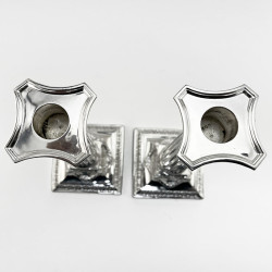 Corinthian Style Silver Plated Candlesticks with Detachable Shaped Reeded Nozzles