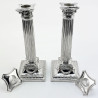 Corinthian Style Silver Plated Candlesticks with Detachable Shaped Reeded Nozzles