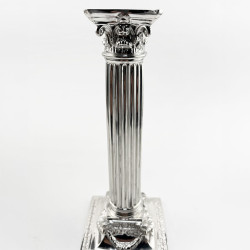 Corinthian Style Silver Plated Candlesticks with Detachable Shaped Reeded Nozzles