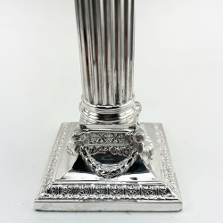Corinthian Style Silver Plated Candlesticks with Detachable Shaped Reeded Nozzles
