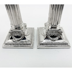 Corinthian Style Silver Plated Candlesticks with Detachable Shaped Reeded Nozzles
