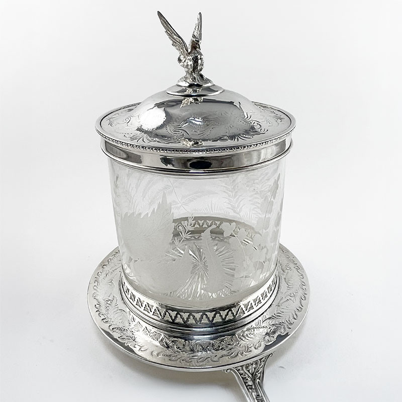 Decorative Victorian Glass and Silver Plated Biscuit Box (c.1890)