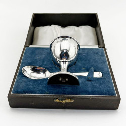 Boxed Sterling Silver Egg Cup Christening Set (1948)