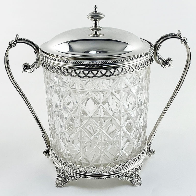 Good Quality Victorian Silver Plate and Cut Glass Biscuit or Trinket Box (c.1895)