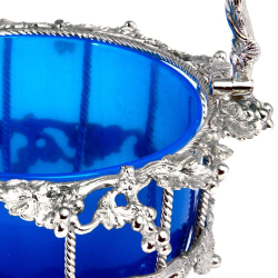 Victorian Silver Plated Basket with Original Blue Glass Liner