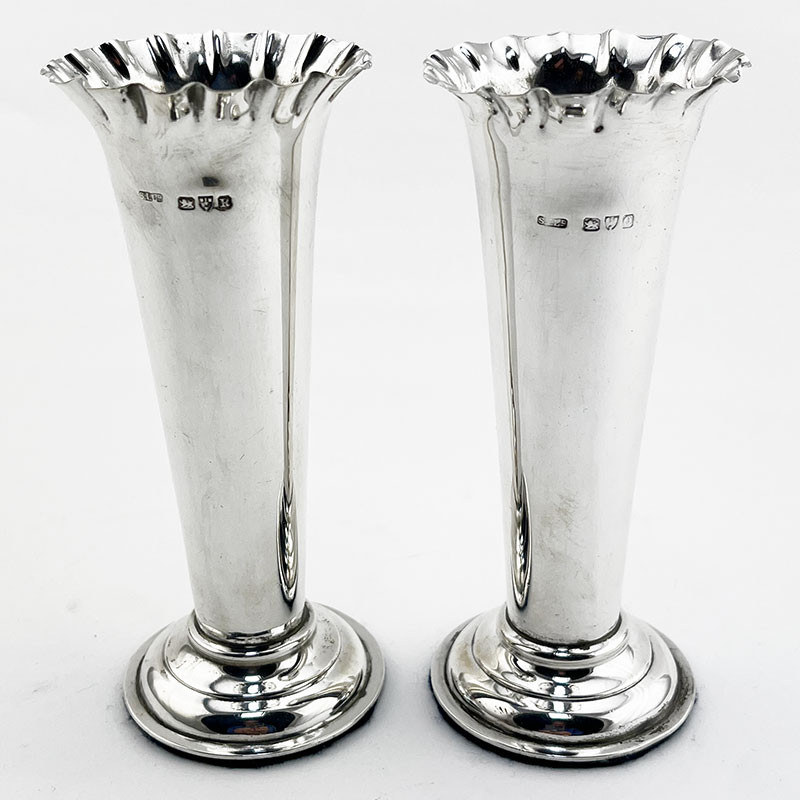 Pretty Pair of Chester Sterling Silver Flower Vases (1900)