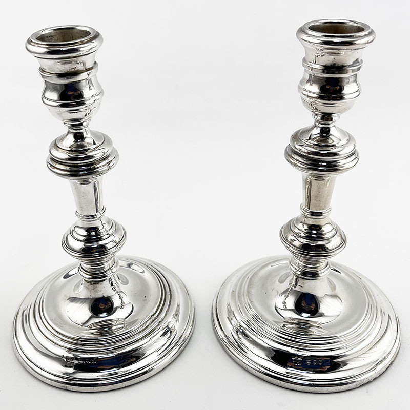 Smart Plain Pair of Georgian Style Sterling Silver Candlesticks (1969)