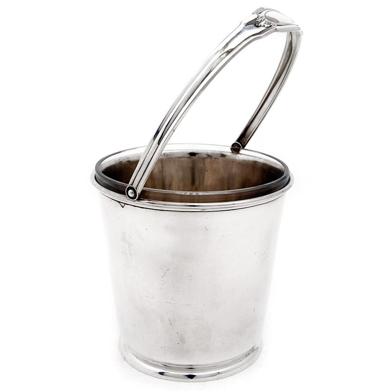 Plain Sterling Silver Ice Pail with the Original Clear Glass Liner (c.1940)