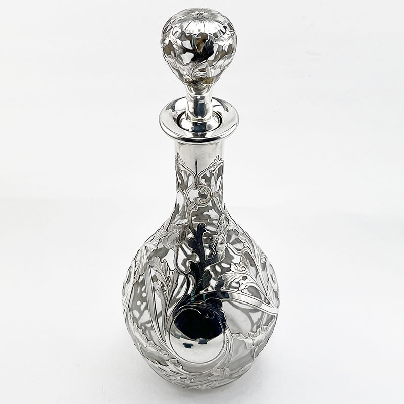 Glass and Silver Decanter with Clear Glass Body and Silver Overlay (c.1900)