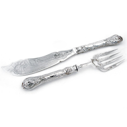 Pair of Victorian Silver Fish Servers with an Engraved Heron