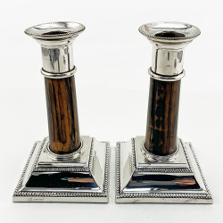 Pair of Unusual Victorian Coromandel and Silver Plated Candlesticks (c.1890)