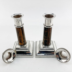 Pair of Unusual Victorian Coromandel and Silver Plated Candlesticks