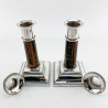 Pair of Unusual Victorian Coromandel and Silver Plated Candlesticks
