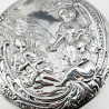 Victorian Sterling Silver Trinket Box Featuring Females and a Man Playing the Bag Pipes