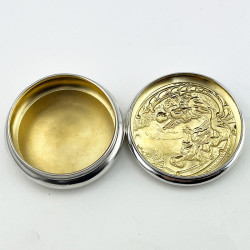 Victorian Sterling Silver Trinket Box Featuring Females and a Man Playing the Bag Pipes