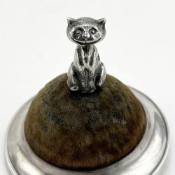 Novelty Edwardian Sterling Silver Pin Cushion Modelled as a Cat
