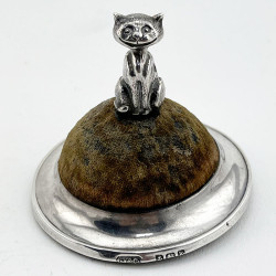 Novelty Edwardian Sterling Silver Pin Cushion Modelled as a Cat (1909)