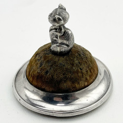 Novelty Edwardian Sterling Silver Pin Cushion Modelled as a Cat
