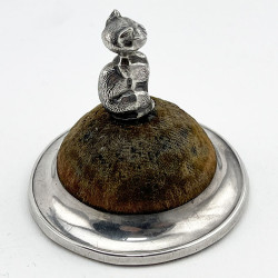 Novelty Edwardian Sterling Silver Pin Cushion Modelled as a Cat