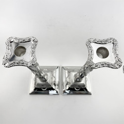 Substantial Pair Silver Plated Candlesticks with Corinthian Style Capitals