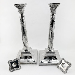 Substantial Pair Silver Plated Candlesticks with Corinthian Style Capitals