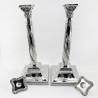 Substantial Pair Silver Plated Candlesticks with Corinthian Style Capitals
