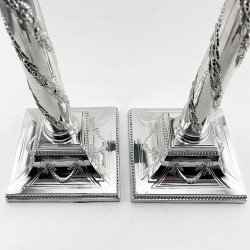 Substantial Pair Silver Plated Candlesticks with Corinthian Style Capitals
