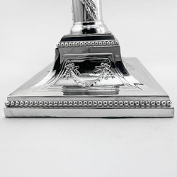 Substantial Pair Silver Plated Candlesticks with Corinthian Style Capitals