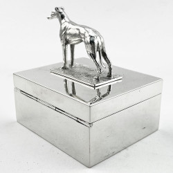 Silver Plated Trinket or Cigarette Box with Figural Greyhound