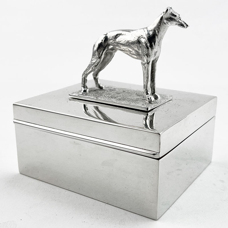 Silver Plated Trinket or Cigarette Box with Figural Greyhound (c.1935)