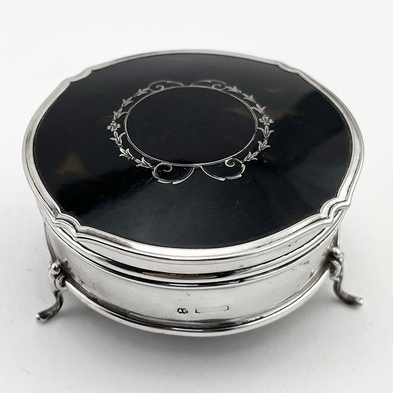 Round Tortoiseshell and Sterling Silver Jewellery or Trinket Box (1926)