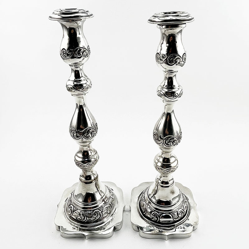 Pair of Moses Salkind Shabbat Sterling Silver Candlesticks (1925)