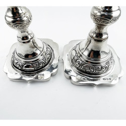 Pair of Moses Salkind Shabbat Sterling Silver Candlesticks