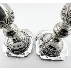 Pair of Moses Salkind Shabbat Sterling Silver Candlesticks