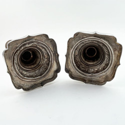 Pair of Moses Salkind Shabbat Sterling Silver Candlesticks