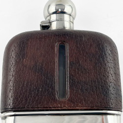 Exceptional Large Sterling Silver and Leather Hip Flask