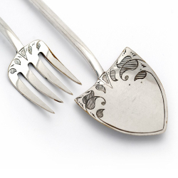 Boxed Silver Plated Garden Spade and Fork Serving Set