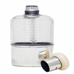 Curved Oblong Silver Spirit Flask with Detachable Gilt Cup