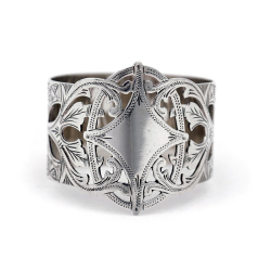 Edwardian Shaped Pierced Silver Napkin Ring with Scroll and Floral Decoration