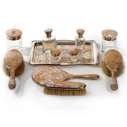 Decorative 22 Piece Silver and Mother of Pearl Dressing Table Set