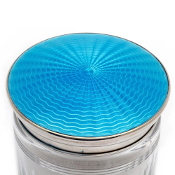 Silver and Turquoise Guilloche Enamel Lidded Glass Jar