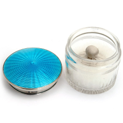 Silver and Turquoise Guilloche Enamel Lidded Glass Jar