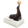Pair of Bronze Seal Statues Standing on a Marble Base Bookends