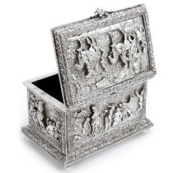 Decorative Victorian Electrotype Jewellery Box with Scenes of Soldiers, Horses and Villagers