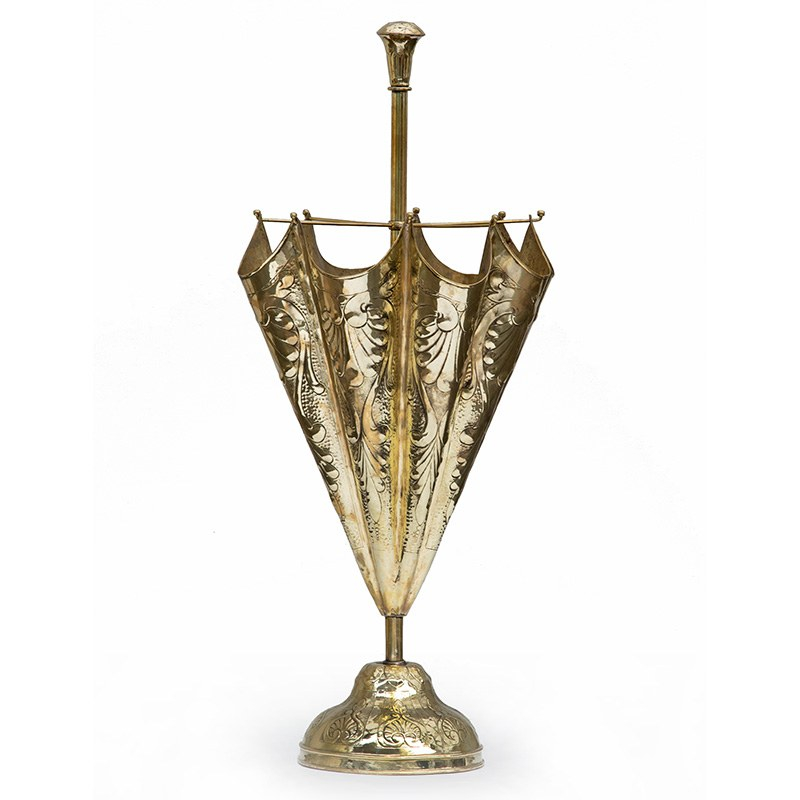 Unusual Polished Repousse Brass Umbrella Stand