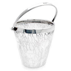 Art Nouveau Style English Silver Plate and Acid Etched Glass Ice Pail
